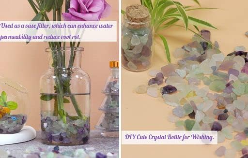 YATOJUZI 1.5lb Fluorite Aquarium Gravel Rocks Natural Tumbled Healing Crystal Chips Bulk Gemstones Crushed Stones for Fountain Vase Filler Planters Decorative Fish Tank Potted Reiki Energy Balancing