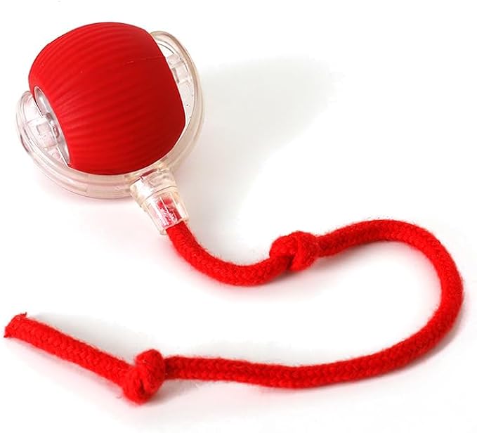 Cat Toy Ball with Tail Rope, Smart Rolling Ball, LED Light, Electric Self-Rolling Pet Toy, Interactive Cat Jumping Ball, Automatic Cat Teaser Ball, Small Dog Toy, Pet Excercise, Cat Activity (Red)