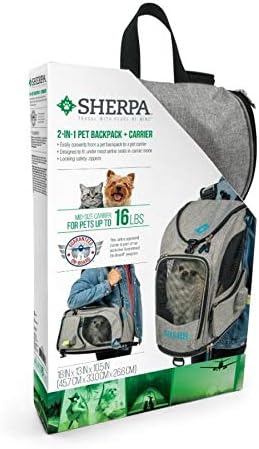 Sherpa 2-in-1 Backpack Travel Pet Carrier, Airline Approved & Guaranteed On Board - Gray, Medium (Brick & Mortar Version)