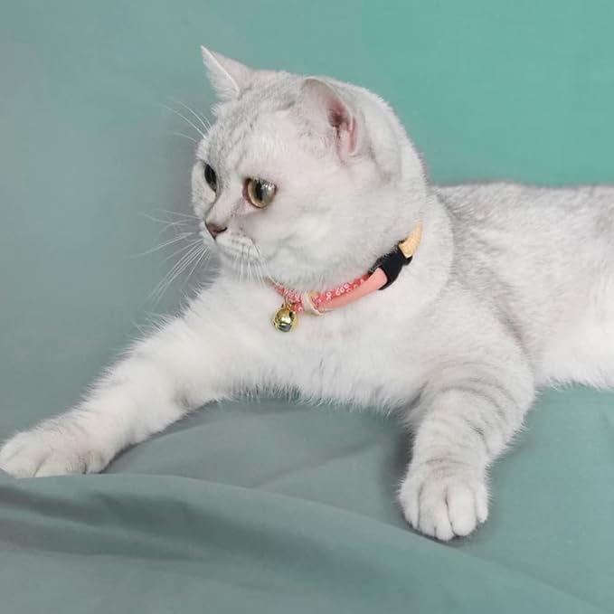 PetSoKoo Cat Collar with Kitty Face Bell. Cute Japan Chirimen Kitten Collar. Soft & Lightweight.