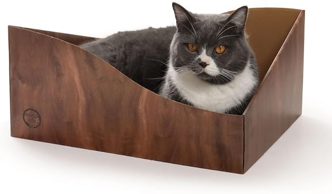 Hideaway Cat Scratcher Box for Indoor Cats - Cat Scratching Board, Horizontal Cat Scratch Pad Lounger with Reversible Usability and Extra Comfort for Lounge(Dark Cherry)