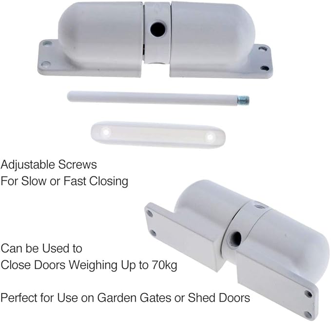 Safety Spring Door Closers, Adjustable Closing Door Hinge, Automatic Stopper Fire Rated, to Convert Hinged Doors to Self Closing Doors - White