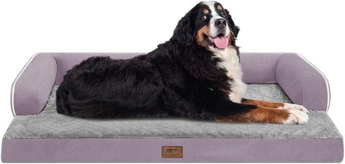 Large Dog Bed Orthopedic Washable, Orthopedic Dog Beds for Large Dogs with Washable Cover, Removable Bolster and Non-Slip Bottom Purple Pet Beds for XXXLarge Extra Large Dogs