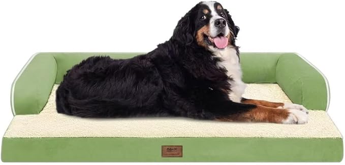 Large Dog Bed Orthopedic Washable - Removable Waterproof Cover Bed Pet - XXXL Large Big Dogs - Memory Foam - Couch Sofa with Removable Bolster - Grass Green Dog Bed