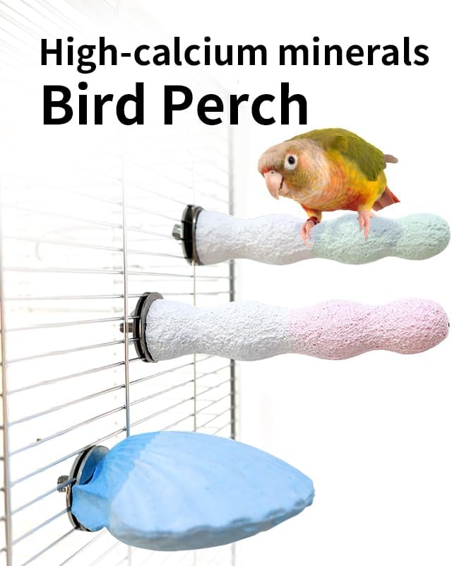 Bird Perches for Cage, Abrasive Surface High Calcium Mineral Parrot Perch Stand - Bird Nail File for Claw & Beak Health, Colorful Ceramic Bird Cage Accessories (Pink, Coral)
