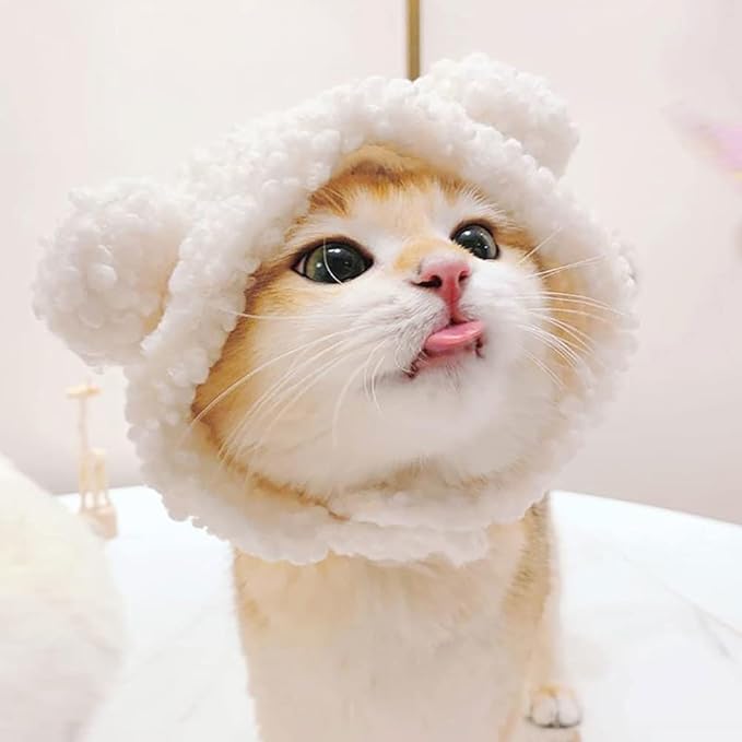 JOICEE Cute Cat Costume - Warm Bear Hat for Small Pets, Adjustable Soft Headwear for Cats & Puppies