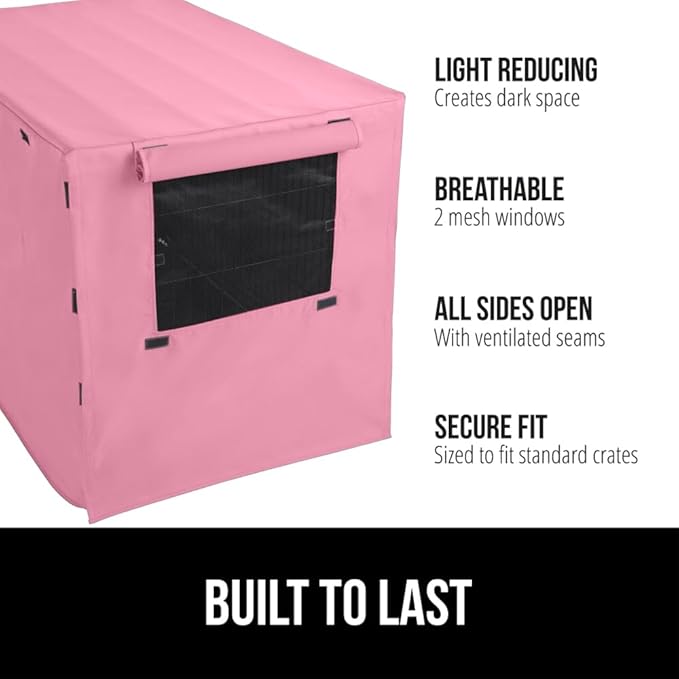 GORILLA GRIP Dog Crate Covers Compatible with Amazon Basics Dog Crates, All Sides Open, Privacy Cover Fits 36" Wire Kennel, Breathable Mesh Windows, Light Reducing Puppy Training Cage Topper, Pink