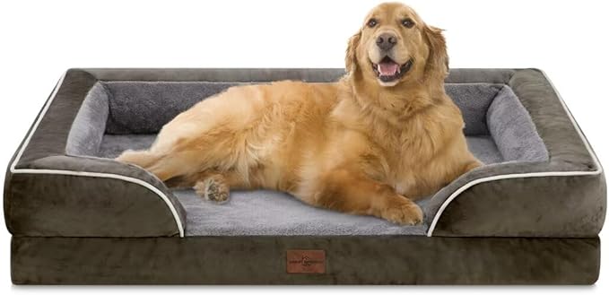 Comfort Expression Orthopedic Dog Bed for Extra Large Dogs 42x30 Inch, Waterproof Egg Crate Foam XL Pet Bed with Removable Bolsters, Dog Couch with Washable Cover & Non-Slip Bottom, Dark Green