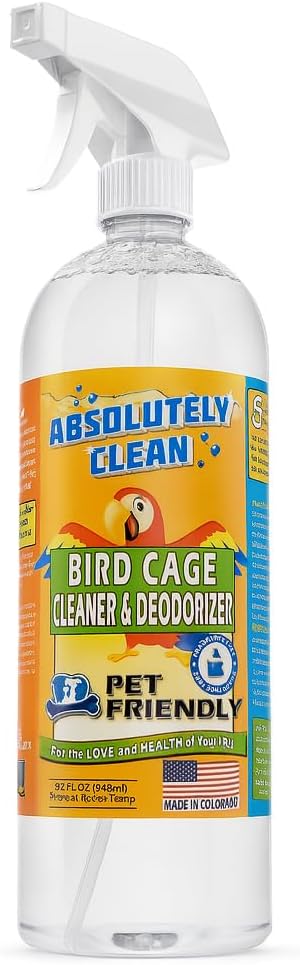 Absolutely Clean Amazing Bird Cage Cleaner and Deodorizer - Just Spray/Wipe - Safely & Easily Removes Bird Messes Quickly and Easily - Made in The US - Fragrance Free (32oz Pack of 1)