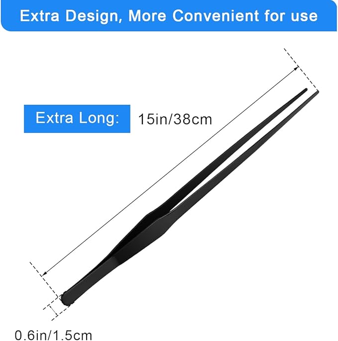 Aquarium Tweezers Extra Long 15 inches, Luxiv Stainless Steel Straight and Curved Tweezers 38cm Extra Long Tweezers for Fish Tank Plant Aquascape Tools, Feeding Tongs (15 inches, Black)