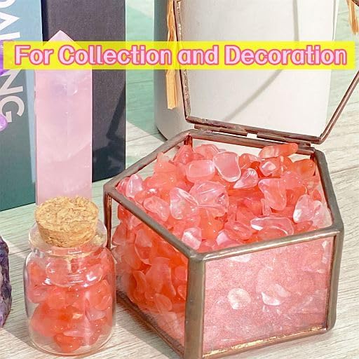 YATOJUZI Cherry Quartz 1LB Aquarium Gravel Rocks Bulk Wholesale Tumbled Crystals Stones Chips Crushed Reiki Energy Balancing Gemstones for Planters Vase Filler Fountain Fish Tank Potted Decor