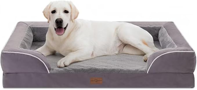 Comfort Expression Orthopedic Dog Bed for Extra Large Dogs 45x35 Inch, Waterproof Supportive Egg Crate Foam XL Pet Bed with Removable Bolsters, Dog Couch with Washable Cover & Non-Slip Bottom, Purple