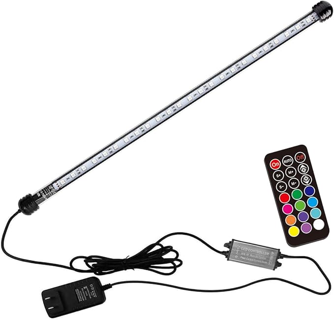 LED Aquarium Light, 23 inches Fish Tank Light RGB Color Underwater light Submersible Crystal Glass Lights, 33 LED Beads, Brightness Adjustable Memory Function, LED Light bar Stick for Fish Tank