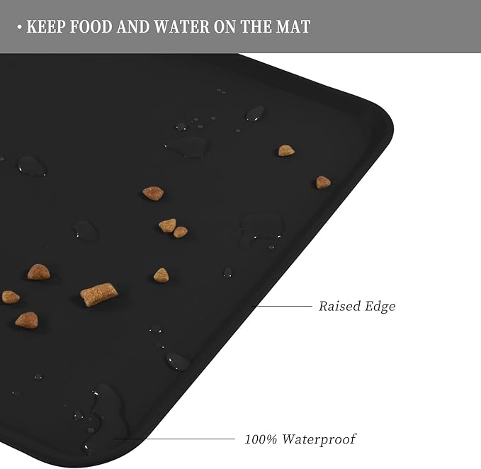 Waterproof Pet Feeding Mat with High Raised Edges, Heavier and Thicker Placemats for Cat Dog Water Bowl with BPA Free, Dogs Cats Food Mats for Messy Drinkers to Prevent Spill and Protect Floors