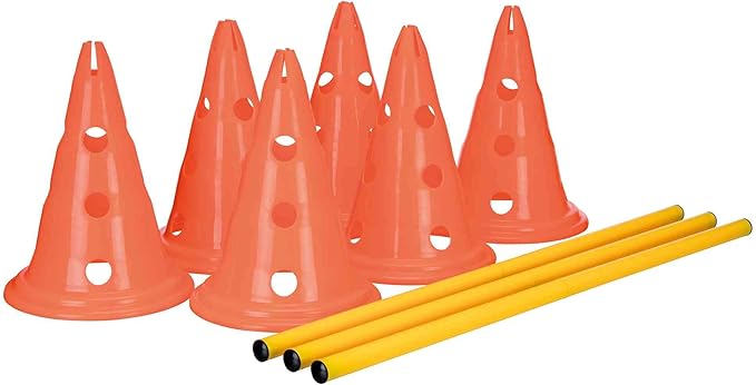 TRIXIE Dog Agility Hurdle Cone Set – Dog Agility Set with Height Adjustable Crossbar for Beginners & Advanced, Dog Agility Equipment for Dog Obstacle Courses – 6 x Cones, 3 x Agility Rods