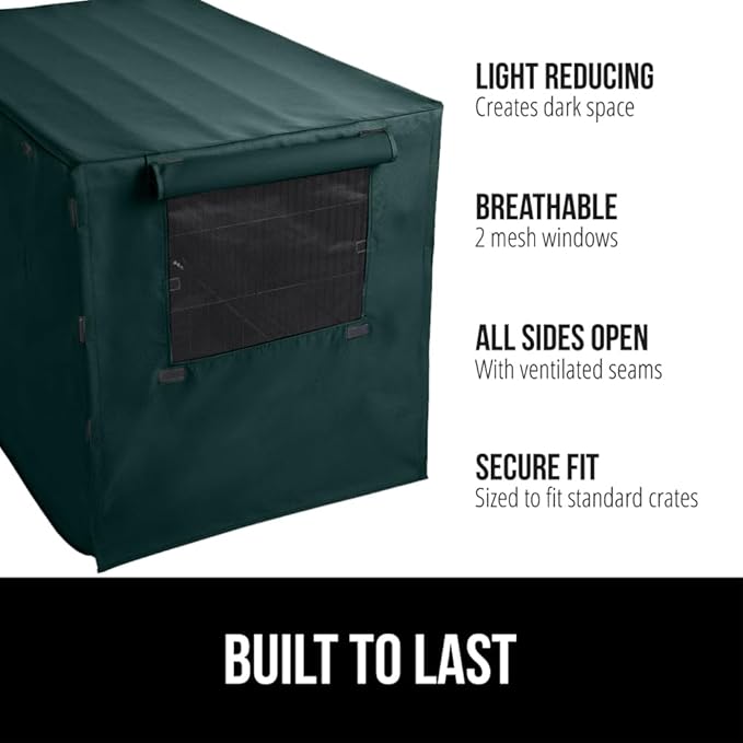 GORILLA GRIP Dog Crate Covers Compatible with Amazon Basics Dog Crates, All Sides Open, Privacy Cover Fits 24" Wire Kennel, Breathable Mesh Windows, Light Reducing Training Cage Topper, Hunter Green