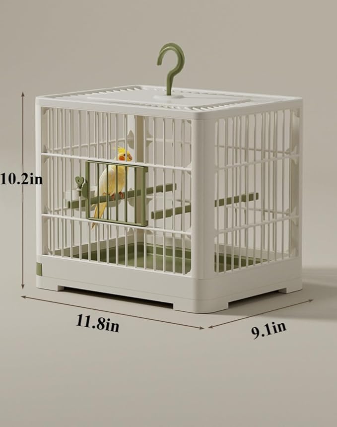 Travel Bird Cage Bird Travel Carrier Ornamental Birdcages Features Standing Pole Detachable Tray & Hook Handle for Parakeets (Gray)