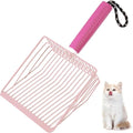 Cat Litter Scoop, 2-in-1 Detachable Ergonomic Handle, Metal, Bar Grid Shape with Suspendable Cord (Pink)