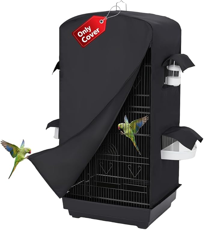 Bird Cage Cover for Night - Black Birdcage Cover with 4 Access Windows -Insulated Birdcage Cover with Dust Protection- Fits Parakeet, Cockatiel & Conure Medium Cages(17.7x13.4x32.3 inch)
