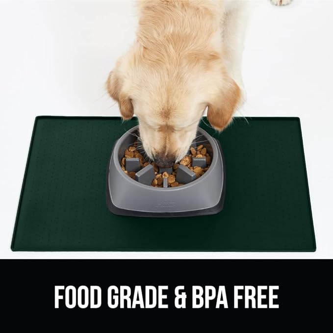 GORILLA GRIP 100% Waterproof Raised Edge BPA Free Silicone Pet Feeding Mat, Dog Cat Food Mats Contain Spills Protects Floors, Placemats for Cats and Dogs Water Bowl, Pets Accessories 28x18 Green