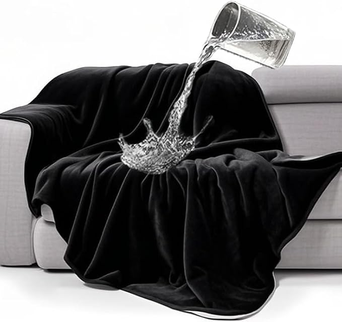 gogobunny Waterproof Bed Blanket, Reversible Sherpa Fleece Throw Blanket for Dog Puppy Cat, Furniture Cover Protects Bed Couch Sofa from Liquid Pee and Pet Fur (Black, 90x90 inches)
