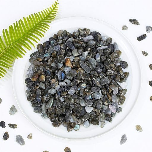 YATOJUZI Labradorite Aquarium Gravel Rocks Bulk Wholesale Tumbled Crystals Stones Chips Crushed Reiki Energy Balancing Gemstones for Planters Vase Filler Fountain Fish Tank Potted Decor 0.44LB