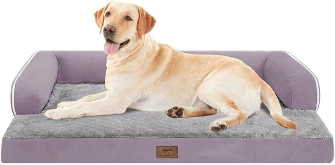 Large Dog Bed Orthopedic Washable, Orthopedic Dog Beds with Egg Foam Support, Removable, Machine Washable Plush Cover and Non-Slip Bottom for XXLarge Extra Large Dogs - Purple Dogs Bed
