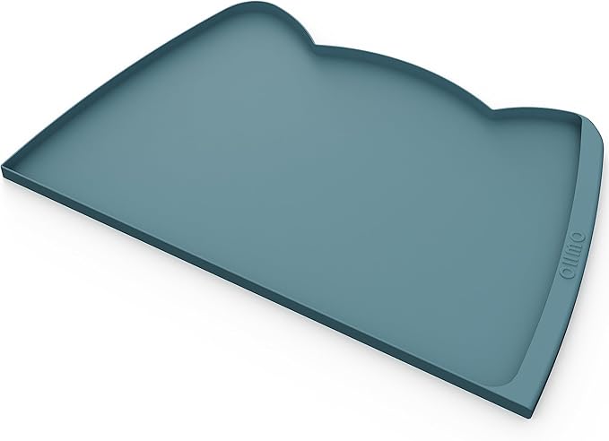 OHMO Dog Food Mat(Light Blue, 24 * 15'') w/Residue Collection Pocket Silicone Pet Feeding Mat for Floor High Edges Anti Spills Waterproof Cat Water Bowl Tray, Easy Clean Placemat