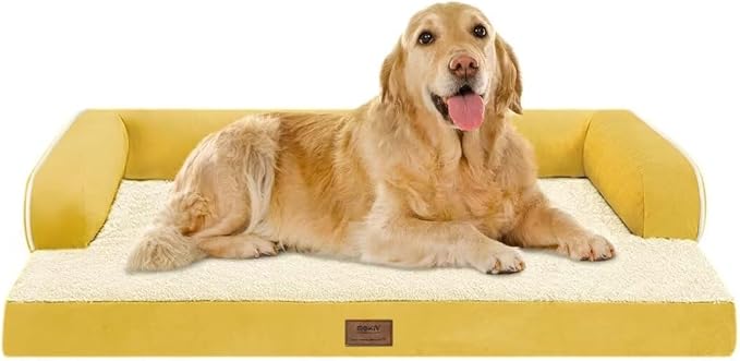 Large Dog Bed Orthopedic Washable | Beds Bolster Pet | XL Large Big Dogs | Memory Foam Couch Sofa | Waterproof with Removable Cover - Ginger Yellow Dog Bed