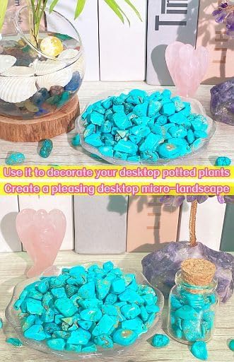 YATOJUZI Turquoise Aquarium Gravel Rocks Bulk Wholesale Tumbled Crystals Stones Chips Crushed Reiki Energy Balancing Gemstones for Planters Vase Filler Fountain Fish Tank Potted Decor 0.44LB