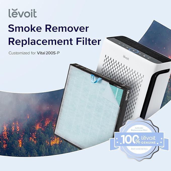 LEVOIT Genuine Vital 200S-P Air Purifier Smoke Remover Replacement Filter, Supports HEPA Sleep Mode, 4-in-1 High-Efficiency Activated Carbon Filter, Vital 200S-RF-SR, 1 Pack, Blue