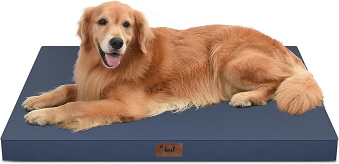 Outdoor Waterproof XL Dog Bed, Orthopedic Dog Bed for Large Dogs, Egg Crate Foam Pet Bed with Washable Removable Oxford Cooling Cover, 44x32 Inch, Navy