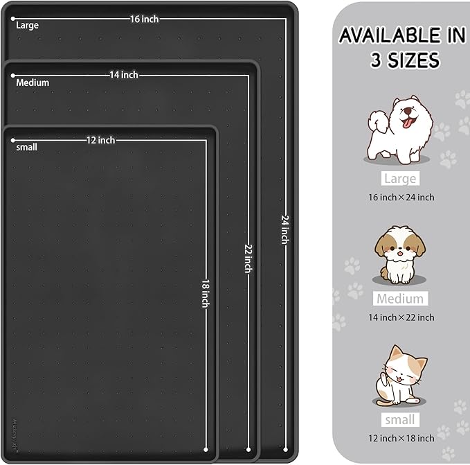 MateeyLife Silicone Cat & Dog Food Mat for Floors Waterproof, Anti-Slip Dog Bowl Mats for Food and Water, Pet Feeding Mats with Lip to Prevent Spills, Pet Placemat for Messy Drinkers to Protect Floors