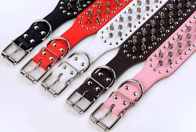 Serijoars Spiked Studded Dog Collar, PU Leather Dog Collar, Adjustable Pet Collars for Medium or Large Breed Pet (S, Black)