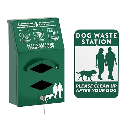 Aluminum Outdoor Dog Bag Dispenser with Pick Up After Your Dog Sign - Wall Mounted Poop Bag Dispenser for Pet Waste -Included Lock and Mounting Hardware