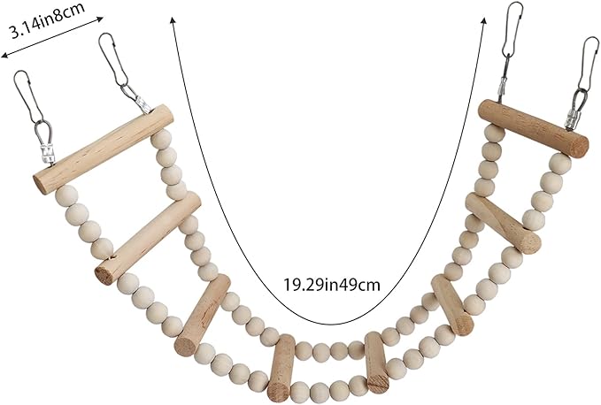 Bird Ladder Bridge, Wooden Pet Hamster Climbing & Swing Toys, Cage Accessories for Birds Rats Parrots Hamster Squirrel Sugar Gliders Parakeets Cockatiels - 8 Steps - 19.3 x 3.14 Inch