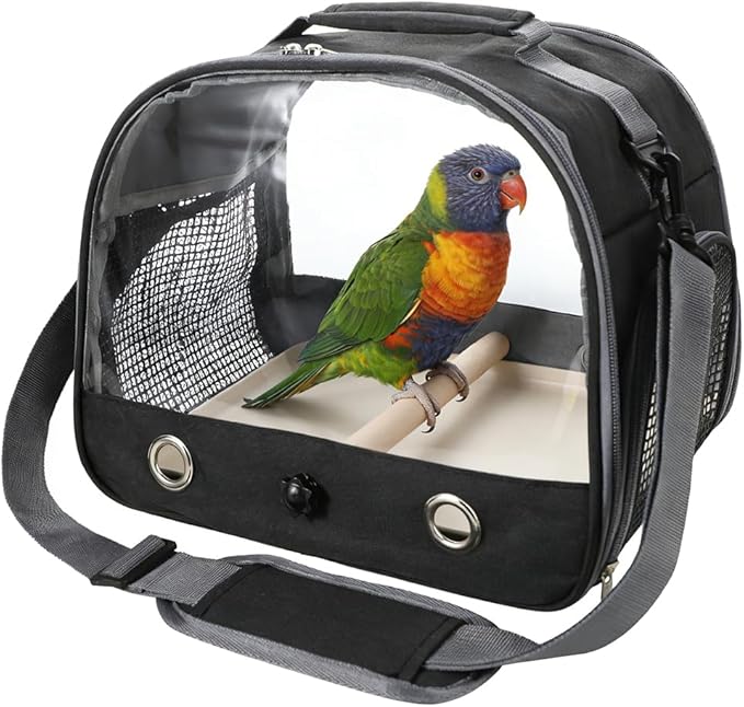 Bird Travel Carrier Portable Parrot Carry Transport Bag with Stand Perch and Tray Breathable Travel Cage for Cockatiel Parakeet Small Bird
