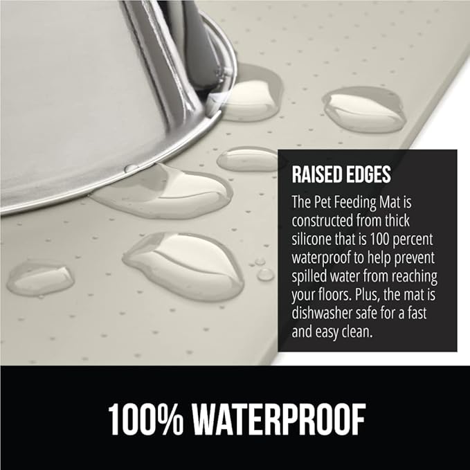 GORILLA GRIP 100% Waterproof Raised Edge BPA Free Silicone Pet Feeding Mat, Dog Cat Food Mats Contain Spills Protects Floors, Placemats for Cats and Dogs Water Bowl, Pets Accessories 32x24 Cream