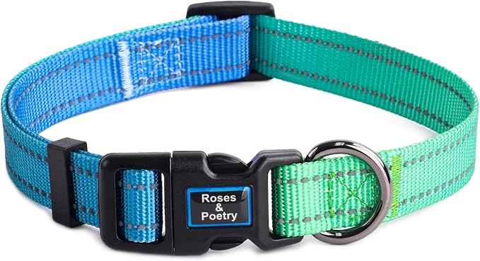 Roses&Poetry Collars for Dogs, Adjustable Reflective Durable Pet Collars for Small Medium Large Dogs (Bluegreen-XS)