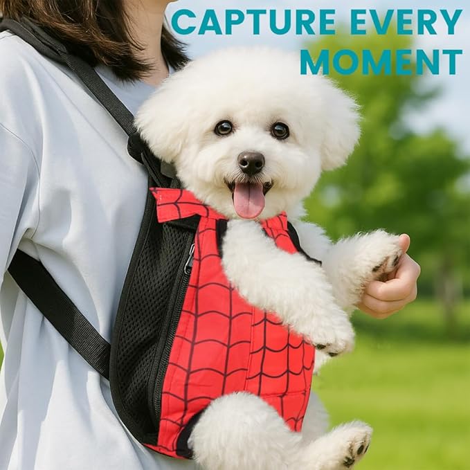 Dog Backpack Carrier, Front Pocket for Essentials, Pet Sling Front Backpack for Small Medium Dogs 10-16 Lbs, Legs Out, Adjustable Wearable Puppy Chest Travel Bag, Easy-Fit for Hiking/Walking/Camping