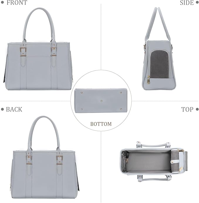 Fashion Pet Carrier Dog Purse Cat Bag Soft-Sided Carriers Travel Airline Approved, Stylish Leather Tote Handbag for Small Animal Puppy Kitten (Grey)