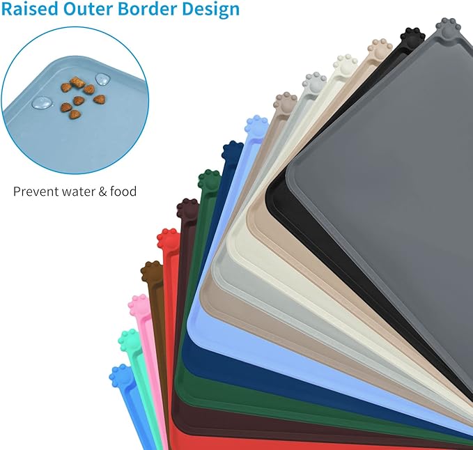 AUDWUD Silicone Waterproof Pet Feeding Mats,Anti Slip Bowl Pad,Dog Mat for Food and Water