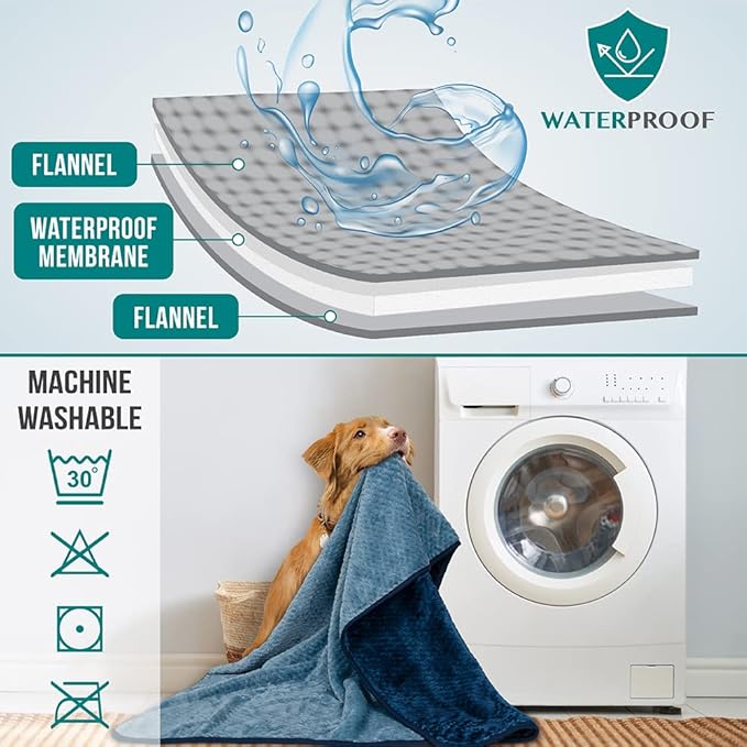 PetAmi Waterproof Dog Blanket, Leakproof Puppy Blanket for Small Medium Dogs, Furniture Sofa Couch Cover Protector, Fleece Pet Throw Indoor Cat Kitten, Reversible Washable Soft Plush, 24x32 Navy Blue