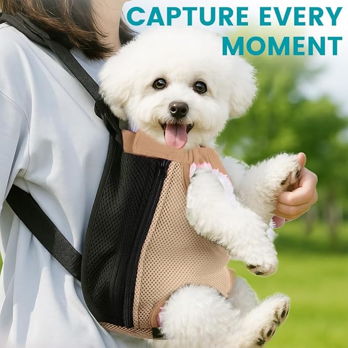 Dog Backpack Carrier, Pet Sling Front Backpack for Small Medium Dogs 10-16 Lbs, Legs Out, Adjustable Wearable Puppy Chest Travel Bag, Thick Straps & Cushion, Easy-Fit for Hiking/Walking/Camping