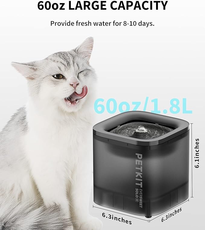 PETKIT New Cat Water Fountain with Wireless Pump, Ultra Quiet 65oz/1.85L Pet Water Fountain for Cats and Dogs Inside, Detachable Design Easy to Clean and Assemble, Filters Included