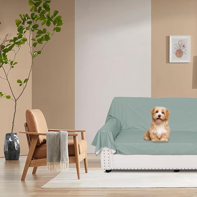 DUJUIKE Waterproof Bed Cover for Dog and Cats,Pet Hair Resistant Bed Sheet Cover, Protective Bed Liner Cover with 100% Waterproof Breathable Thin Fabric (Green, Super King 90 * 118 inch)