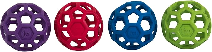 JW Pet Hol-ee Roller Dog Toy Puzzle Ball, Natural Rubber, Medium (4.5 Inch Diameter), Colors May Vary