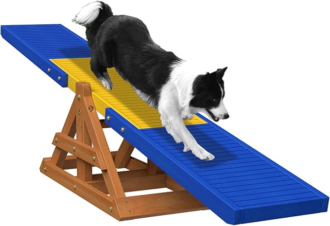 95" Wooden Dog Seesaw, Dogs Agility Course Backyard Set for Training and Exercise - Outdoor Big Dog Agility Equipment Practice See Saw
