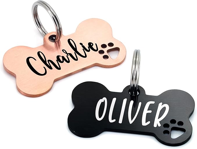 Ultra Joys Dog Tags Personalized for Pets - Hollow Paw Custom Pet ID Tag - Engraved Dog Tag for Small, Large Dogs - Small Bone in Black