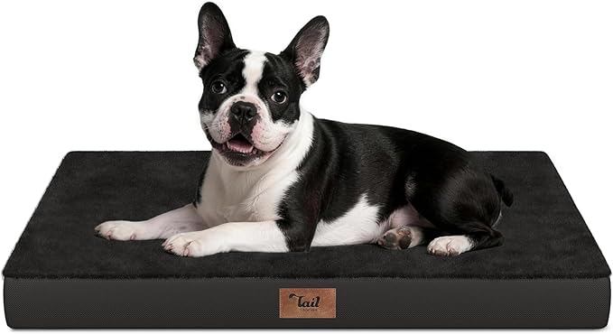 Plush Orthopedic Dog Bed for Medium Dogs & Puppies, Waterproof Dog Beds 29x18 Inch with Removable Washable Cover, Egg Crate Foam Flat Pet Mat, Black